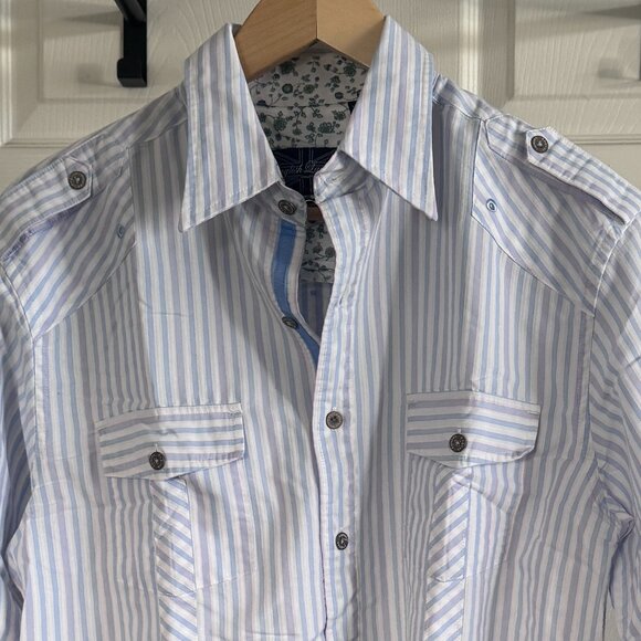 English Laundry Men's L/S Cotton Button-down Shirt w/ Blue/Pink/White Stripes, M - Picture 1 of 4